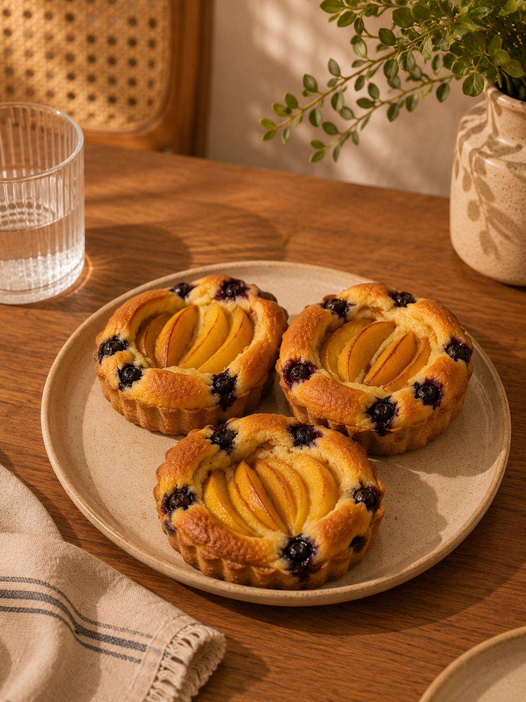 Pie de durazno y arándanos